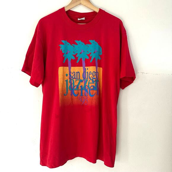 Vintage Nike San Diego California Jazzercise Shirt Single Stitch Red Size XLarge - Picture 1 of 12